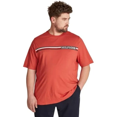 Image of Tommy Hilfiger Men&#039;s Chest Stripe Short Sleeve Round Neck T Shirt, Red (Terra Red), XXL