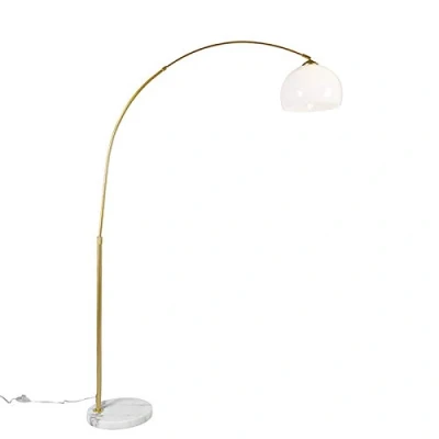 Image of Qazqa Modern Arc Floor lamp I Light Brass with White Shade Basic Suitable for LED E27 1 Steel Living Room Bedroom