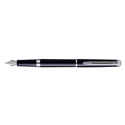 Image of Waterman Hémisphère Fountain Pen Gloss Black with Chrome Trim Medium Nib Blue Ink Gift Box