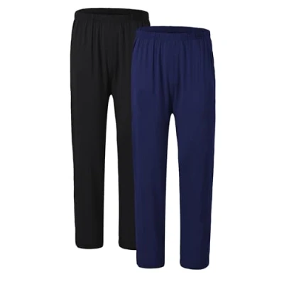 Image of JINSHI Men&#039;s Pyjama Bottoms Lounge Pants Trousers PJ Bottom Soft Modal Nightwear Pajama 2 Pack (Black, Navy) Size M