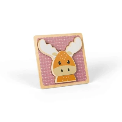 Image of Bigjigs Toys Reindeer Chunky Puzzle 4 Piece Wooden Animal Jigsaw with Tray, Fun Educational Shape Puzzles, Baby &amp; Toddler Montessori Toy, Sustainably Made Gifts For 10 Month Old +
