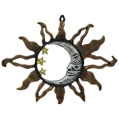 Image of Woodside Wall Mounted Cast Iron Sun/Moon Face Art Decoration, Indoor/Outdoor Heavy Duty Décor for Home, Kitchen, Bathroom, Garden