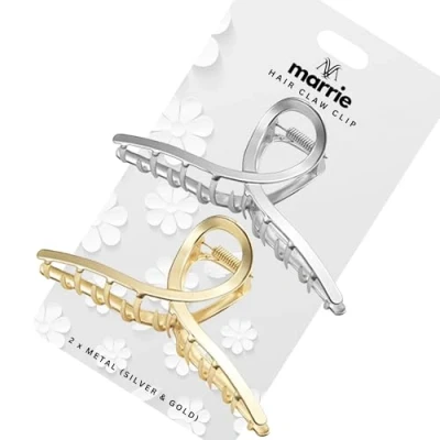 Image of Hair Clips Large Metal Claw Strong Hold Vintage Shark Clamp Accessories for Women Girls Thin Thick Hairs (Gold &amp; Silver)