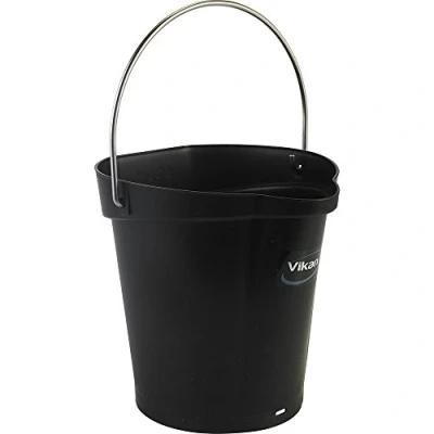 Image of Vikan 56889 Durable Polypropylene Hygiene Bucket/Pail, Stainless Steel Handle, 6 Litres, Black