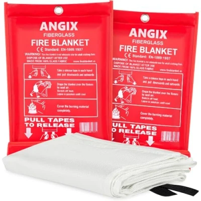 Image of Fire Blankets 1M x Fiberglass Suppression Blanket with Flame retardant Kitemarked Emergency Safety for Kitchen, Home, Office, Caravan (Pack of 2) by ANGIX