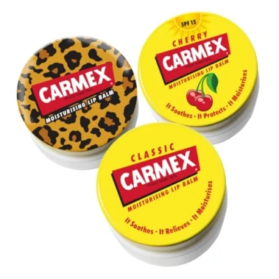 Image of Carmex Lip Balm Pot Mixed Pack of 3 (Cherry, Classic &amp; Wild), 7.5 g (Pack 3)