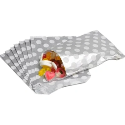 Image of Polka Dot Silver Sweet Bags 5&quot; x 7&quot;/ 125mm 175mm Pack of 1000