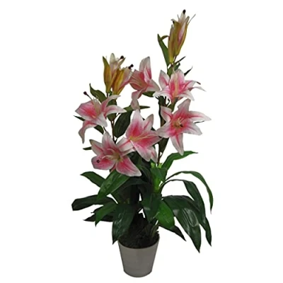 Image of Leaf Design UK Realistic Artificial Flower Plant Tree, Pink Lily, 90cm