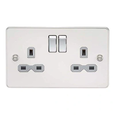 Image of KnightsBridge Flat plate 13A 2G DP switched socket polished chrome with grey insert