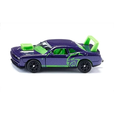 Image of siku 1572, Dodge Challenger SRT Hellcat Custom, Toy Car, Metal,Plastic, Plum Blue, Opening Doors, Detailed Paintwork, Authentic Design, Trailer Hitch