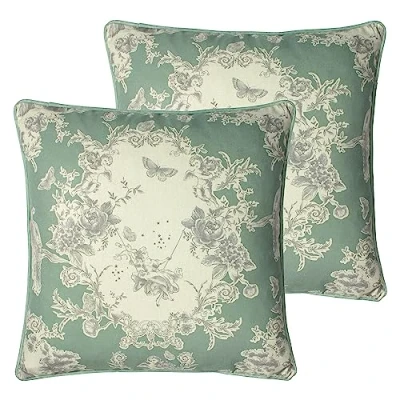 Image of Paoletti Burford Floral Polyester Filled Cushion Twin Pack,Sage,50 x 50cm