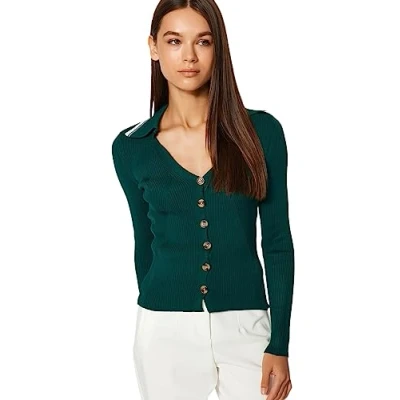 Image of Trendyol FeMan Slim fit Basic Polo Neck Knitwear Cardigan,Emerald,M