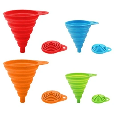Image of ddLUCK 4 Pack Silicone Collapsible Funnel, Flexible/Foldable/Kitchen Funnel for Water Bottle Liquid Transfer Narrow and Wide Mouth Funnels Hopper