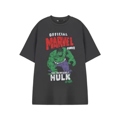 Image of Marvel The Incredible Hulk Mens Grey Short Sleeved Graphic Tee Official Comics Superhero Apparel Top Classic Smash Character Design Comic Book Merchandise Gift