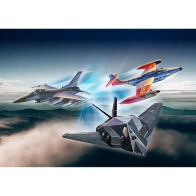 Image of Revell Gift Set 05670 US Air Force 75th Anniversary F 117 Nighthawk, 89, 16 Falcon 1:72 Scale Unbuilt Plastic Model Kits with Contacta Professional Glue, Paintbrush &amp; Selected Aqua Color Paints