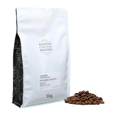 Image of Rounton Coffee Roasters Colombian Rich Roast 1kg Strong Dark Whole Beans Roasted in Yorkshire 100% Arabica Speciality Bags Columbian