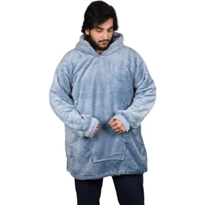 Image of True Face Blanket Hoodie Unisex Oversized Ultra Plush Soft Giant Ladies Sherpa Hooded Long Sweatshirt Steel Grey Thin One Size