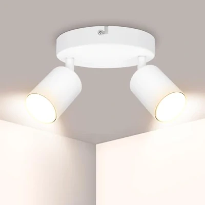 Image of Ketom LED Ceiling Light Round Rotatable 2 Way Spotlight Fitting Adjustable GU10 White Metal Spot Lamp Bulb Not Included