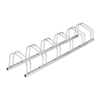 Image of Relaxdays Floor Bike Rack, for 6 Bicycles, Wheel Width up to 50 mm, Metal, Outdoor Parking Stand, Garage, Steel, Silver, 26 x 168 33.5 cm