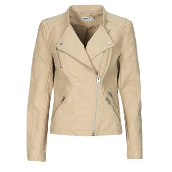 Image of Only Womenss Ava Faux Leather Jacket in Beige Size 6 UK