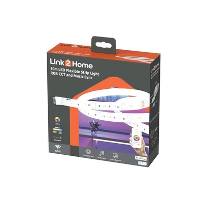Image of Link 2 Home LED Flexible Strip Light (10m) Colour Changing RGB CCT with WiFi, Bluetooth and Music Sync, Alexa Google Voice Control