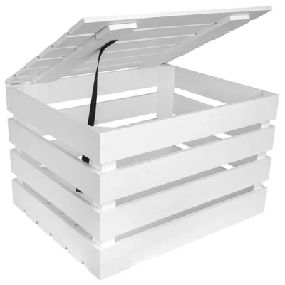 Image of Creative Deco Large Wooden Storage Box 50 x 40 30 cm with Hinged Lid White Colour Vintage Wood Easter Gift for Keepsake Chest