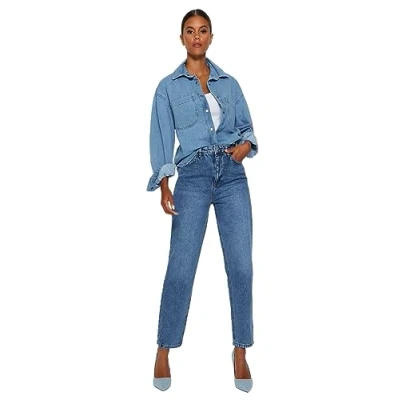 Image of Trendyol Women&#039;s Damen Gerade Mama Hohe Taille Jeans, Blue, 10