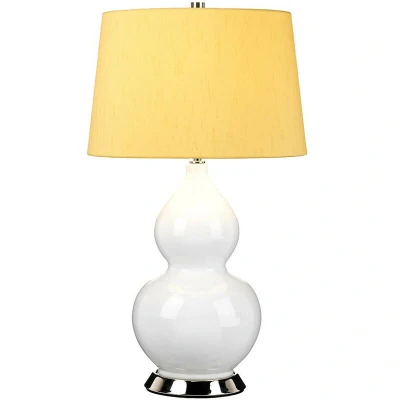 Image of Isla Table Lamp with Round Tapered Shade, Polished Nickel, White, Yellow