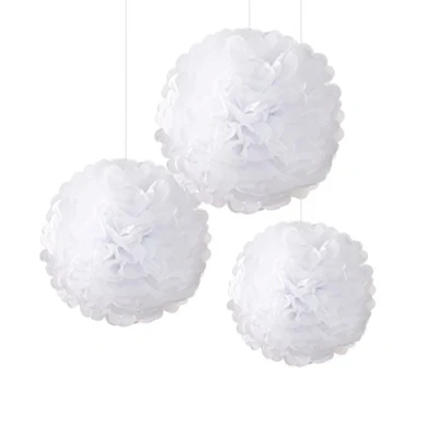 Image of Talking Tables Decadent Decorations Pom for Tea Party, Weddings and Birthday White (3 Pack)