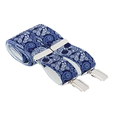 Image of XXL Blue Paisley Skull Trouser Braces 35mm 4 Silver Clips 52 Inches Long 2XL (Blue, (52 Long))