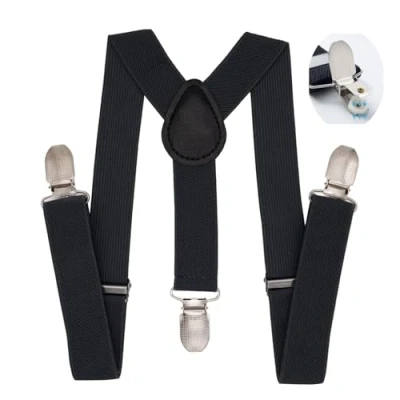Image of WannGe Child Kids Suspenders 1&quot; Adjustable Y Back Suspender for Boys &amp; Girls Black