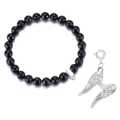 Image of Philip Jones Faceted Black Onyx Gemstone Bracelet with Angel Wings Charm