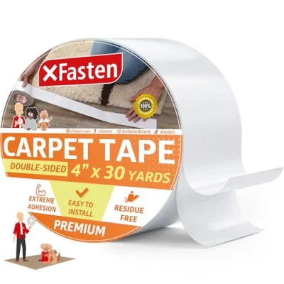 Image of XFasten Carpet Tape Double Sided 4 x 30 yds for Area Rugs over Carpet, Outdoor Rug Ideal to Hardwood Floors, Laminate, Tile