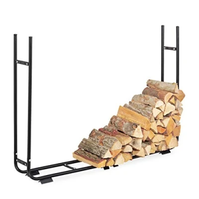 Image of Relaxdays adjustable firewood rack, steel log cradle, c shaped wood storage, indoors &amp; outdoors, holder, black