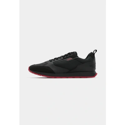 Image of HUGO Mens Icelin Runn Branded Accent Trainers in Mixed Materials Size 12 Black
