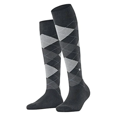 Image of Burlington Women&#039;s Queen W KH Cotton Long Patterned 1 Pair Knee High Socks, Grey (Oil Melange 3986), 3.5 7