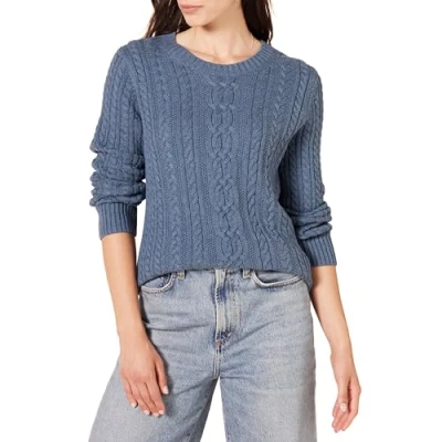 Image of Amazon Essentials Women&#039;s Fisherman Cable Long Sleeved Crewneck Sweater (Available in Plus Size), Blue Heather, 6XL