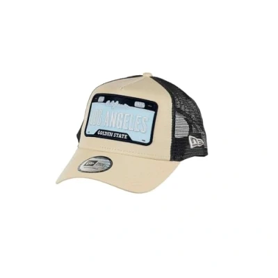 Image of New Era Los Angeles Trucker Cap A Frame Adjustable hat California mesh Patch Beige