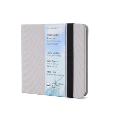 Image of tumuarta Square Watercolor Journal,12x12 CM, 300 GSM, 100% Cotton, Cold Press, 24 Sheets, 48 Pages, Journal for Use As Travel Sketch Book and Mixed Media Pad On The Go. (Gray)