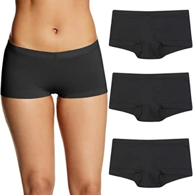 Image of Maidenform Women&#039;s Underwear, Stretch Cotton Boyshort Panties, Assorted, 3 Pack Boy Short, Black/Black/Black, M (Pack of 3)