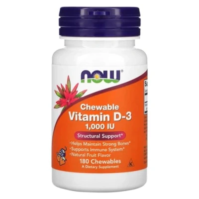 Image of Now Foods Vitamin D 3 1000 IU Chewable Supports Bone and Immune Health 180 Chewables