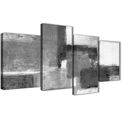 Image of Wallfillers Large Black White Grey Abstract Bedroom Canvas Pictures Decor 4368 130cm Set of Prints
