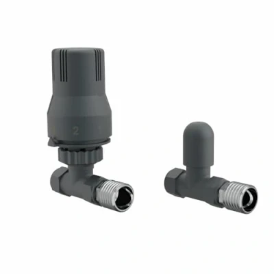 Image of Warmehaus Anthracite Thermostatic Radiator Valve 15mm Straight TRV + Lockshield for Heated Towel Rail