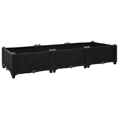Image of vidaXL Sturdy Polypropylene Raised Garden Bed Spacious Outdoor Planter for Flowers, Vegetables &amp; Herbs, 120x40x23 cm Black