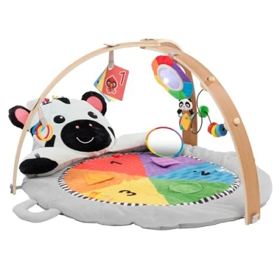 Image of Baby Einstein Zen&#039;s Activity Milestones Plush Gym with Wooden Bar, for Infant to Toddler, 0 12 Months, Machine Washable