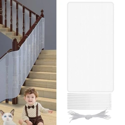 Image of Child Safety Net Banister Guard 300x78cm Stairs Protective Netting, White Sturdy Stairway Railing Fence Mesh, Balcony Netting Patios Safe Rail Net, Protection for Baby Kid Pet Toy