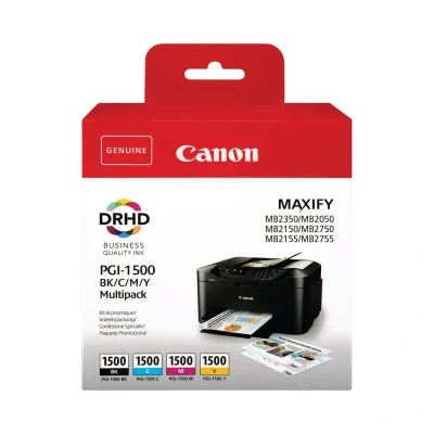 Image of Canon Ink PGI 1500 C M Y BK Genuine Colour Printer Cartridges 4 Pack (1 x Black, 1 Cyan, Magenta &amp; Yellow) Maxify Compatible