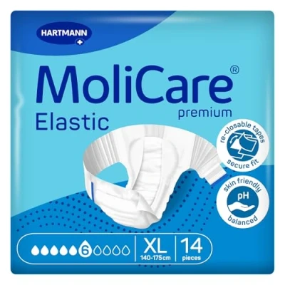 Image of MoliCare Premium Elastic Unisex Disposable Slip: Discreet Use for Woman and Men with Incontinence; 6 Drops, Size XL, Pack of 14
