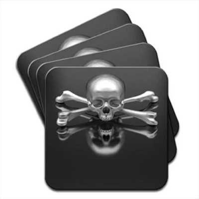 Image of Chrome 3D Skull &amp; Crossbones Set of 4 Coasters