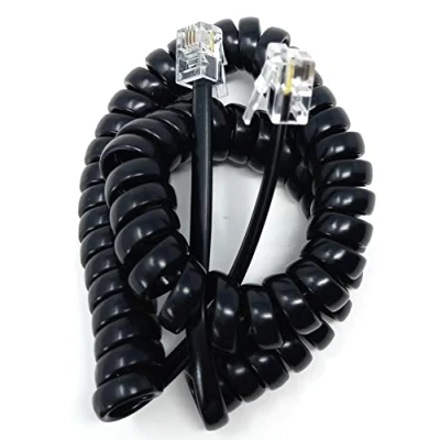 Image of DRUT 2m Coiled RJ10 RJ9 RJ22 4P4C 4 PIN Telephone Handset Curly Lead Cable 5.6ft Black